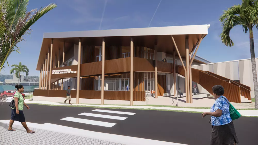 A render image of the exterior design for the PNG Centre for Eye Health