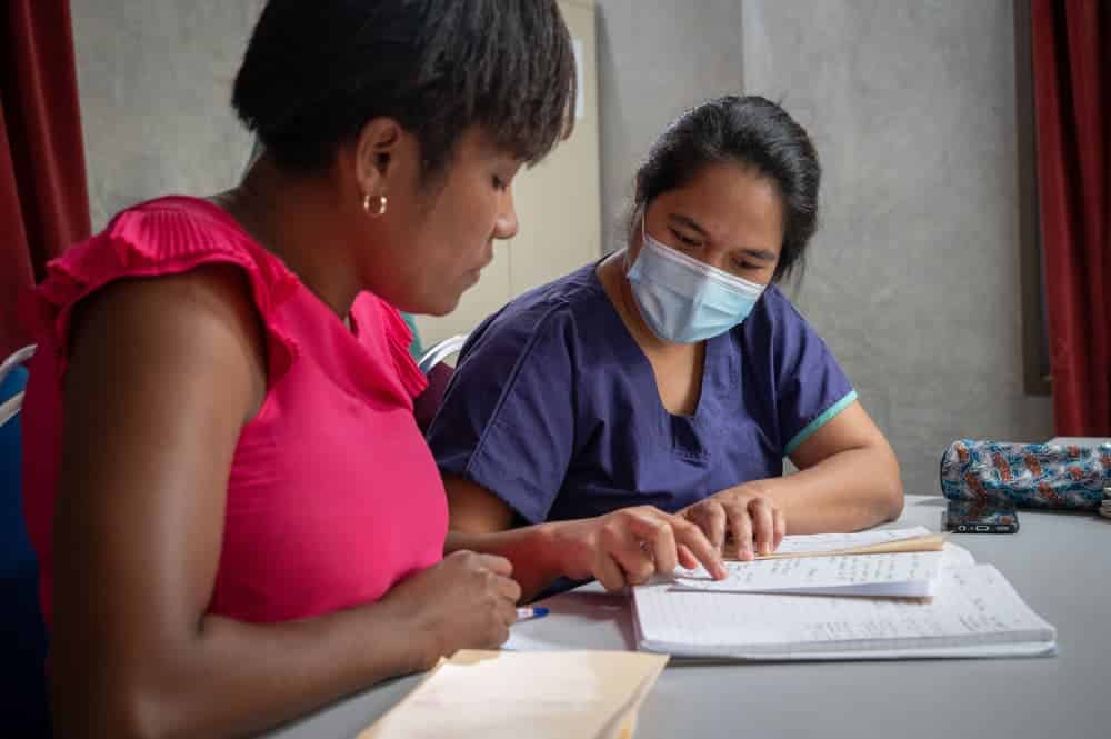 Two student eye doctors studying at the Pacific Eye Institute in Fiji
