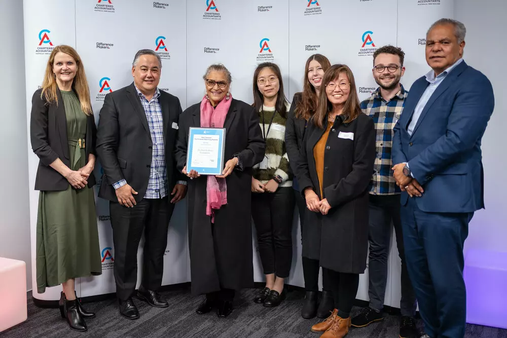From left to right: Tracey Presland - Group Financial Controller, Wayne Tukiri - Audit & People Partner from RSM & Sponsor of the Sustainability award, Dr Audrey Aumua - CEO, Helen Zhong – Financial Accountant, Jessica Basham - Programmes Management Accountant, Cheryl Koh - Group Financial Accountant, Sam Murray - Media Producer, Leo Foliaki - Board Member and Chartered Accountant at PwC.