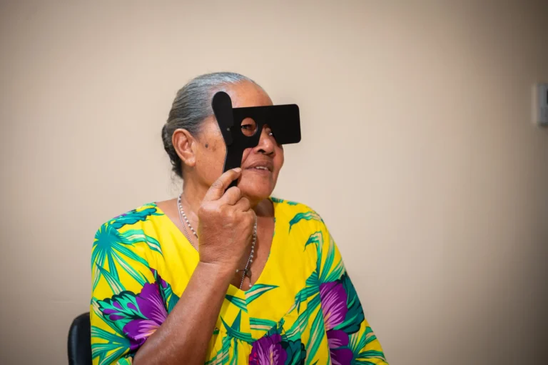 Setefania having her eyes tested