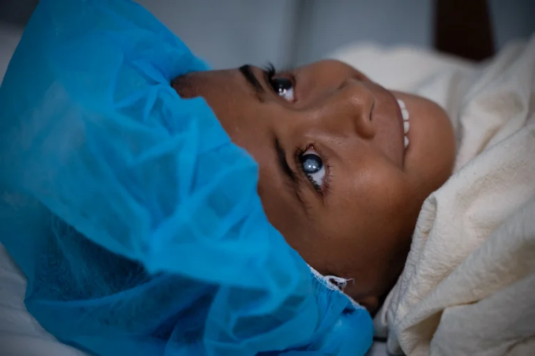 A close up of the cataract in Philomena's eye